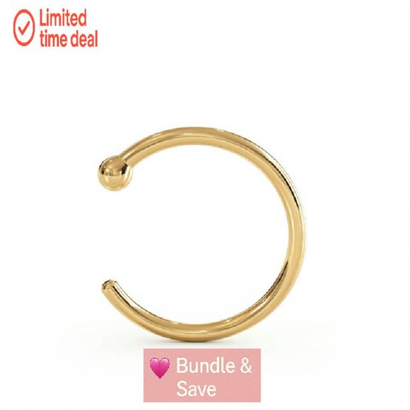 18k Gold Nose Hoop, 20 Gauge 5/16" Handmade Hypoallergenic Piercing - Picture 8 of 8